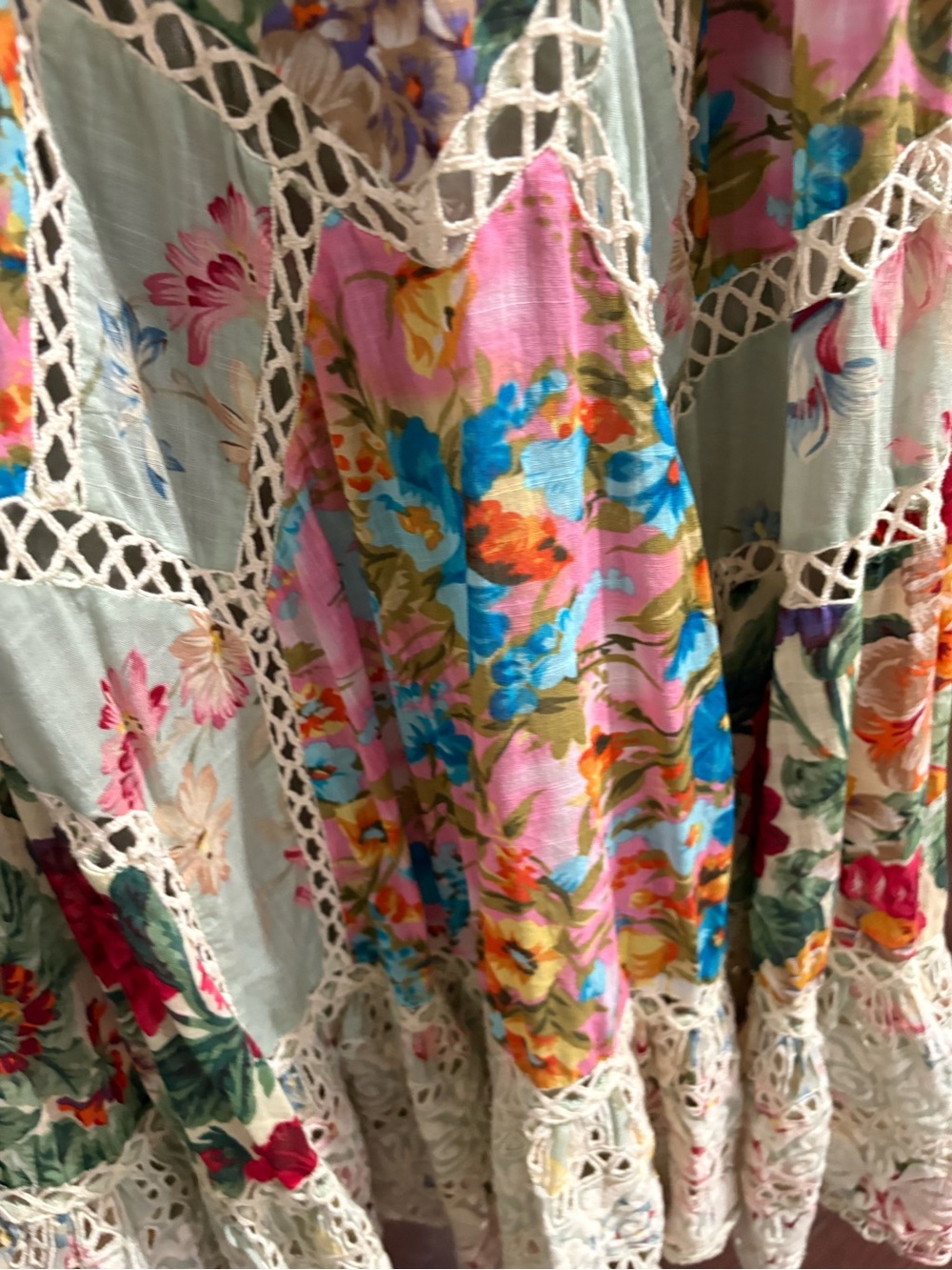 Zimmermann Frangipani Floral Patchwork Crocher Splice Maxi Dress sz 1 Rare - Picture 5 of 5